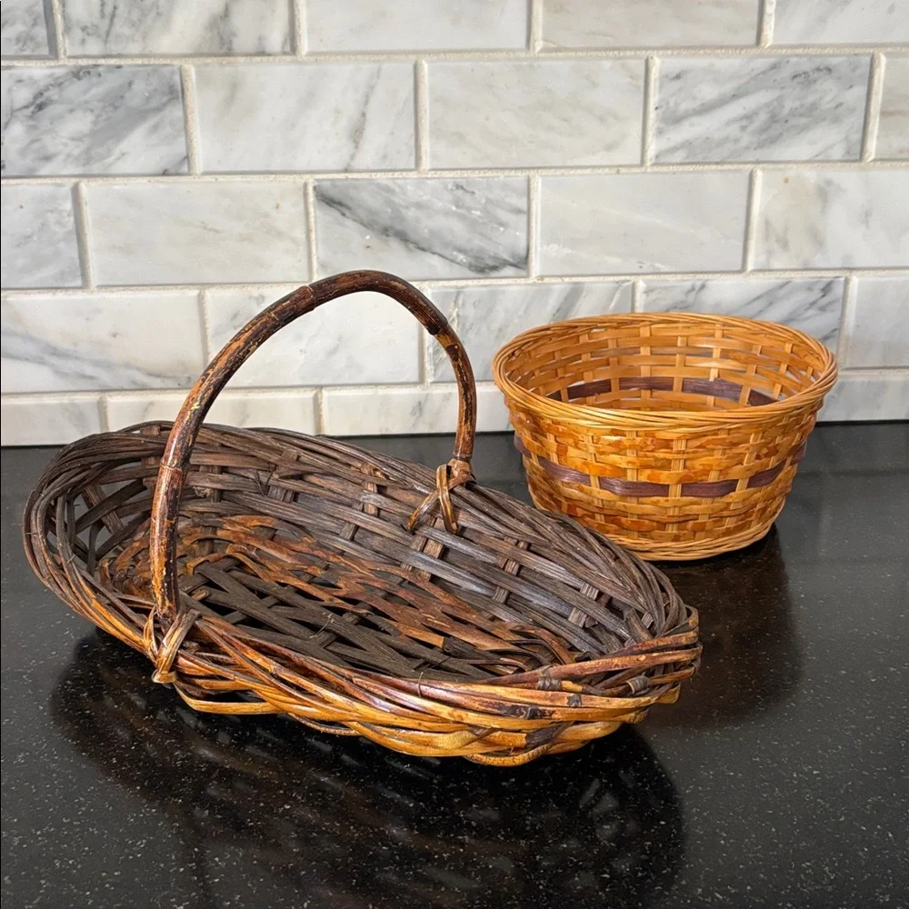 Woven Basket Set - Brown and Golden Tan